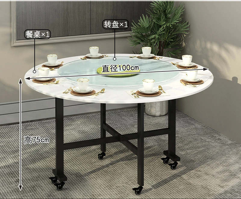 Household folding dining table small apartment multifunctional table round creative mobile living room large round table