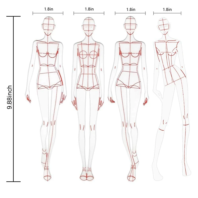 Imagem -04 - Réguas de Ilustração de Moda Desenhando Modelos Costura Padrões Humanoides Medição de Roupas Combinação