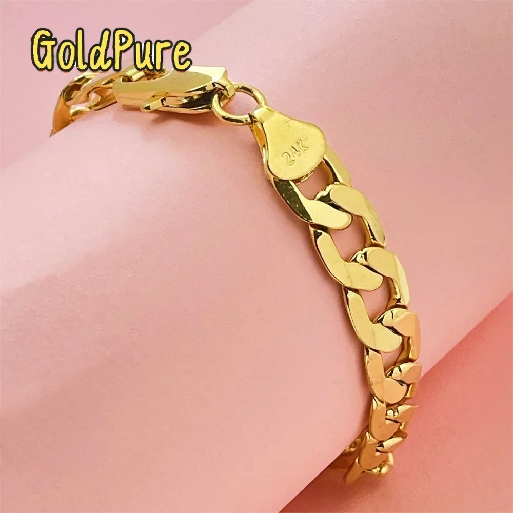 Goldpure Luxury 24K 9999 Pure Gold real gold Men's and Women's Bracelet 8mm Side Cuban One-to-One Bracelet