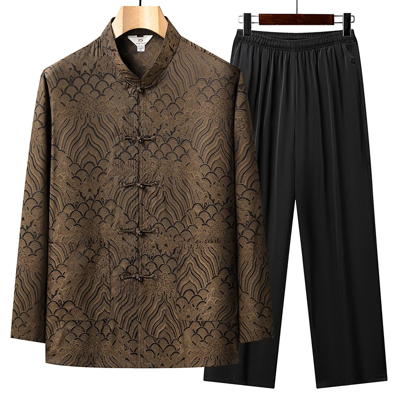 New Men's Chinese Traditional Clothing Jacquard Kung Fu Tai Chi Hanfu Long Sleeve Set Chinese Style Outfit - view 2