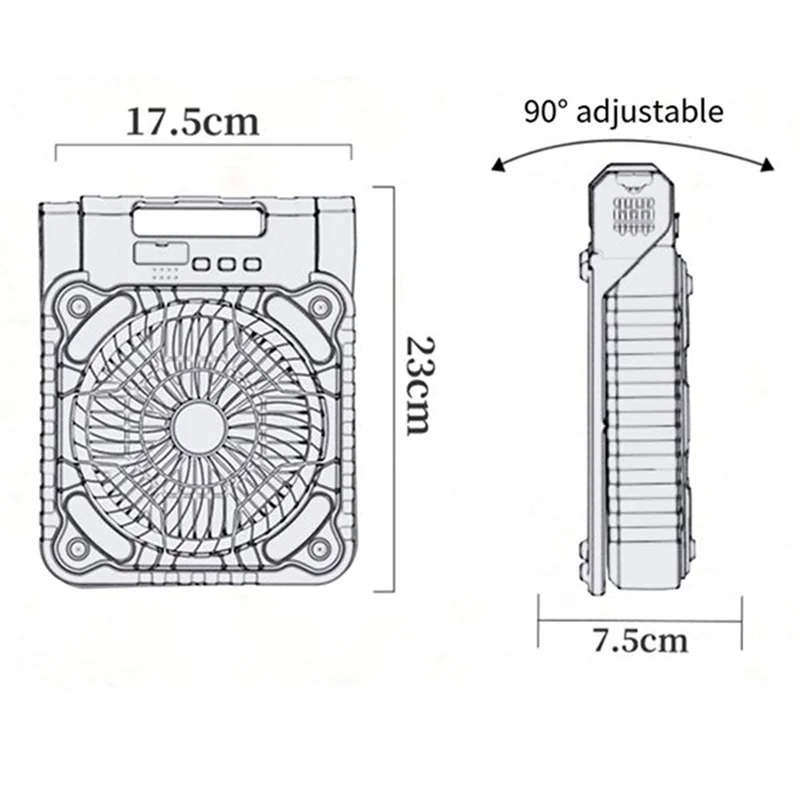 مروحة متعددة الوظائف تعمل بالطاقة الشمسية مع ضوء للتخييم - وحدة إعادة شحن محمولة - A77G