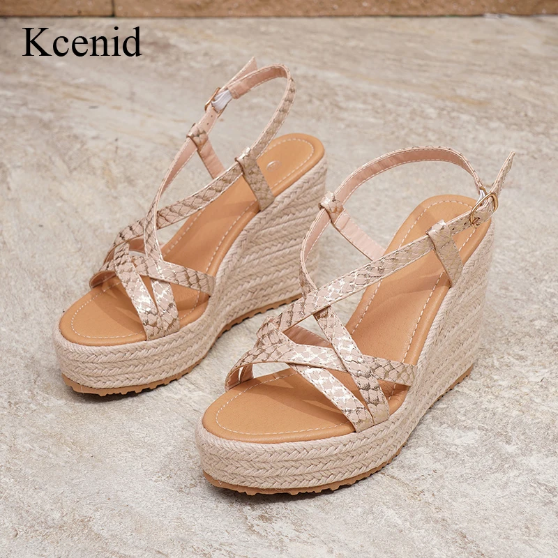 

Kcenid Gladiator Platform Wedge Sandals Women Summer Ankle Buckle Shoes Woman High Heels Narrow Band Open Toe Pumps Plus Size 42