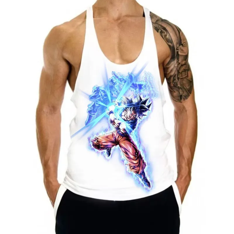 الرجال الصيف تانك القمم انمي ياباني لعبة دراغون بول جوكو طباعة الذكور رياضة الملابس تنفس سترة 100% القطن اللياقة البدنية العضلات قميص