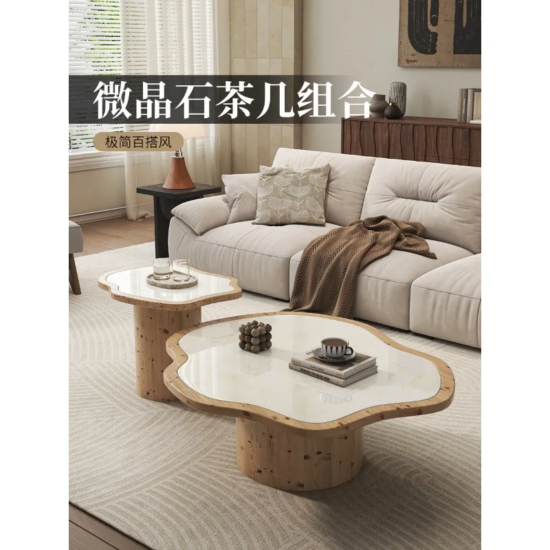 Nordic simple solid wood light luxury microcrystalline stone  table household living room furniture creative designer tea table
