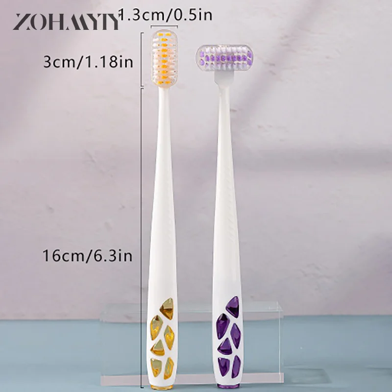 Cepillo de dientes Interdental para adultos, 2 piezas, cerdas suaves, recubrimiento de lengua, cerdas suaves