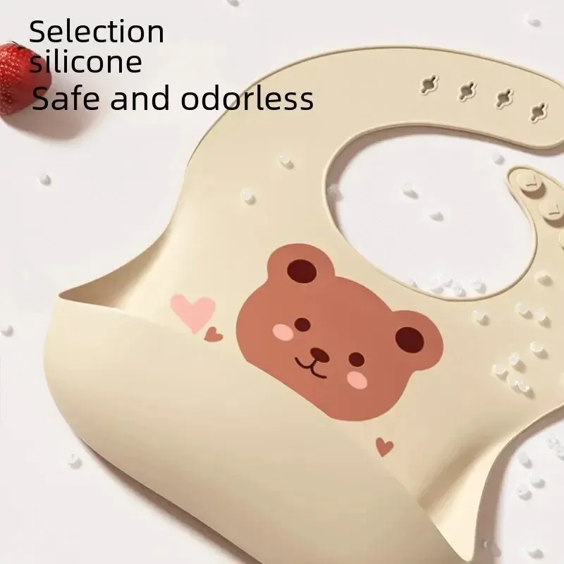 

Baby Bib Waterproof Soft Silicone Scarf Cartoon Bear Cute Print Adjustable Bibs Burp Cloths Baby Feeding Aprons Kids Eating