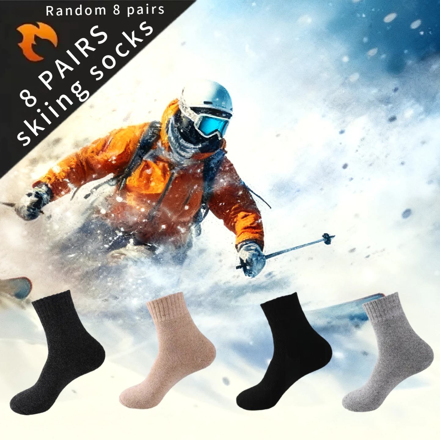 

8/4/1 Double Men's Autumn/Winter Skiing Thick Warm Wool Winter Socks Soft and Durable Mid Barrel Essential
