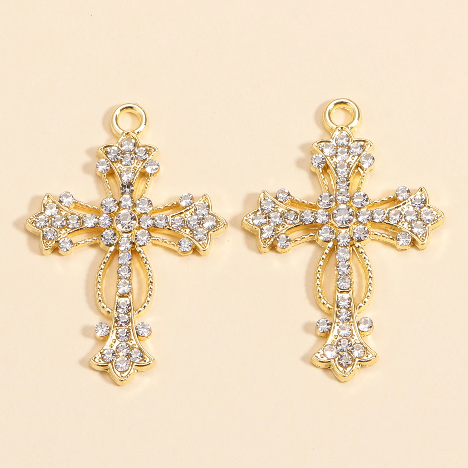 10 Stück exquisite eingelegte Perlen-Kreuz-Anhänger, Zirkon-Legierung, Charms für Schmuckherstellung, DIY-Kreuz-Halsketten-Zubehör, Bastelbedarf – Detail 9