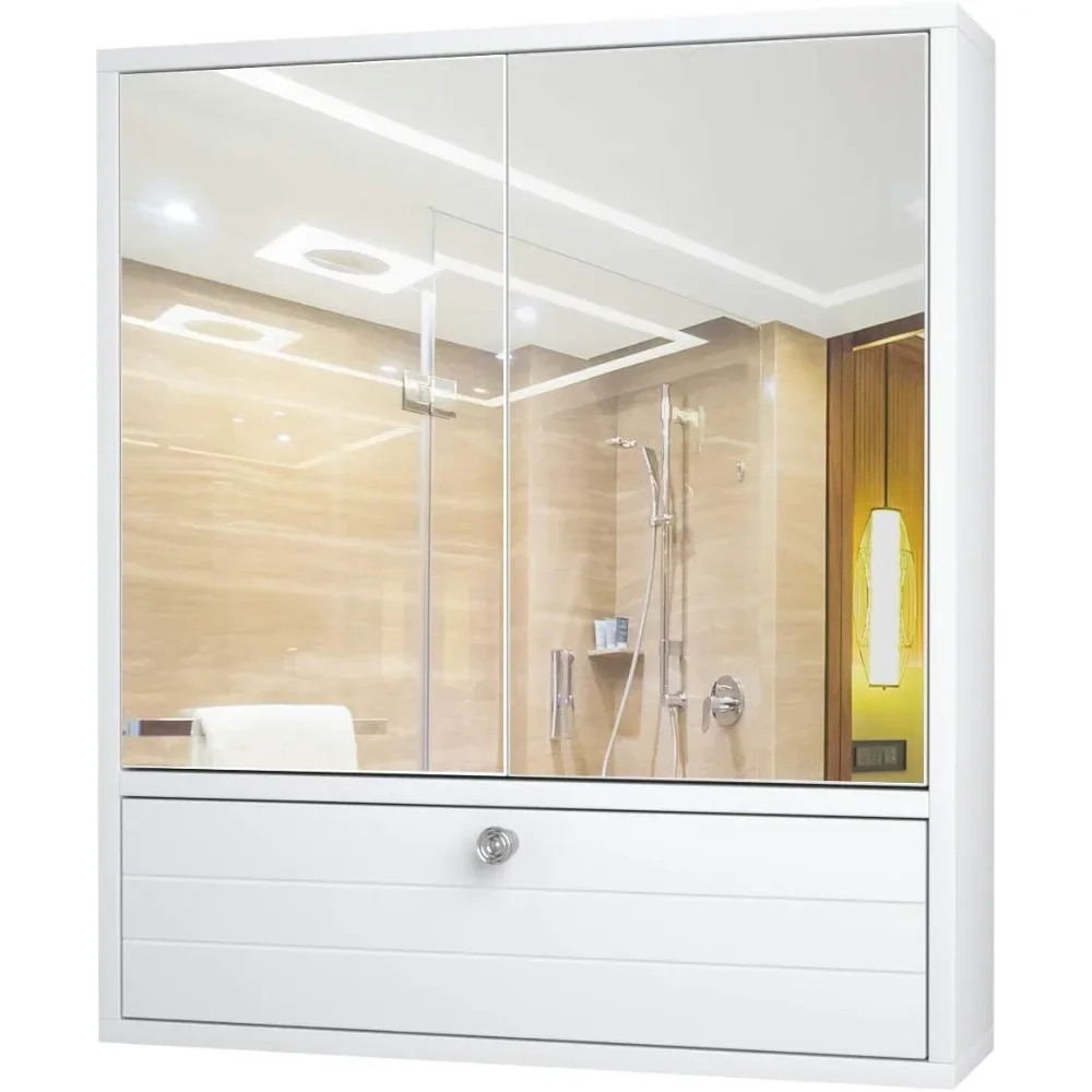 Bathroom Mirror Cabinet, Wall Mounted Medicine Cabinet with Mirror Doors & Adjustable Shelf, Mirrored Bathroom Storage