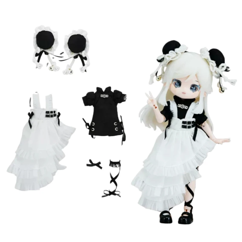 

Come4free Doll Clothes For Ob11 Bjd 1 12 Scale Black White Ruffle Lace Maid Dress Lolita Style Outfit Bow Decor