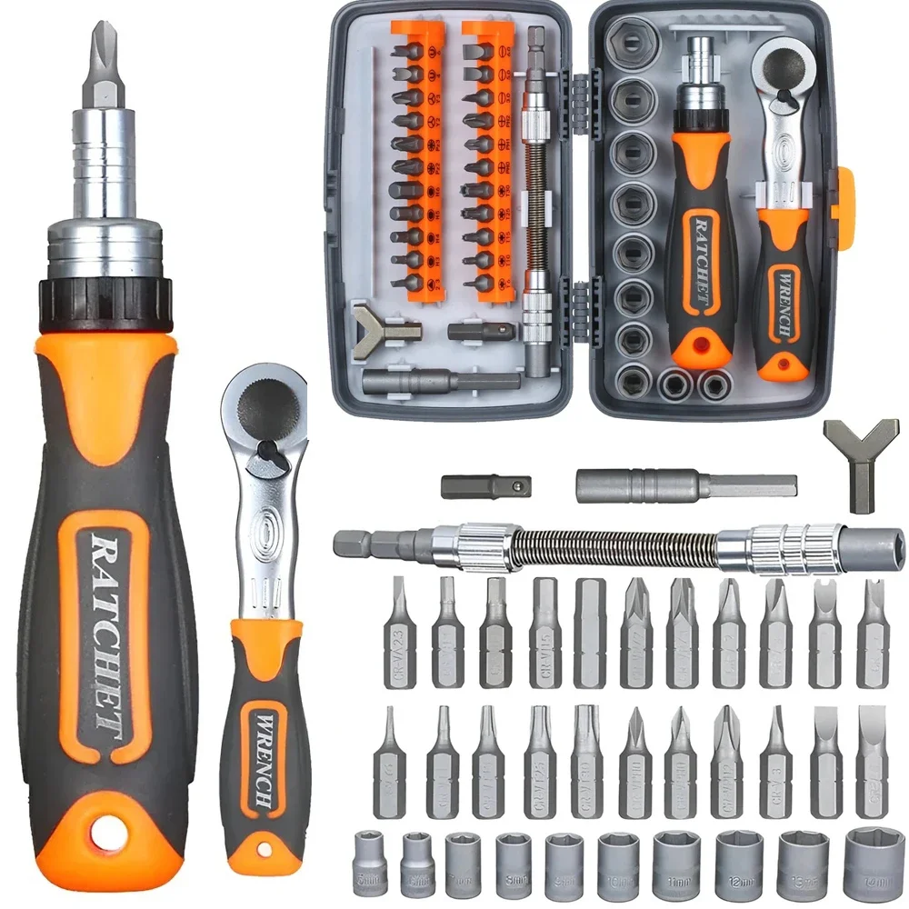 38 In 1 Ratchet Screwdriver Set Car Socket Magnetic Screwdriver Bits Set Multifunctional Automobile Repair Household Hand Tool