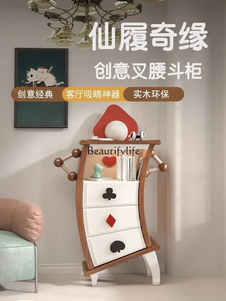 FGSolid wood American retro cartoon cute creative art waist cabinet storage cabinet chest cabinet