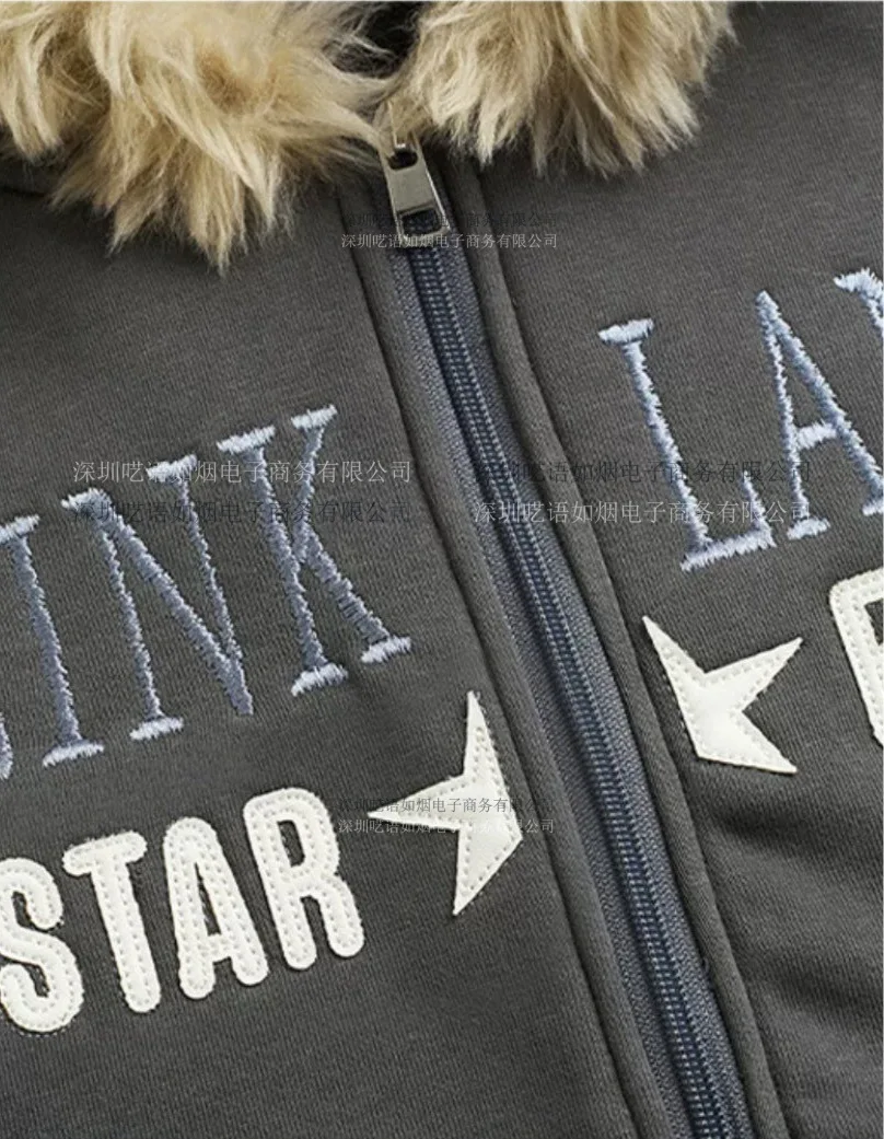 Winter y2k American Retro Letter Embroidered Zipper Cardigan Hoodie Street Punk Casual Fluff Collar Warm Women's Sweatshirt OOTD