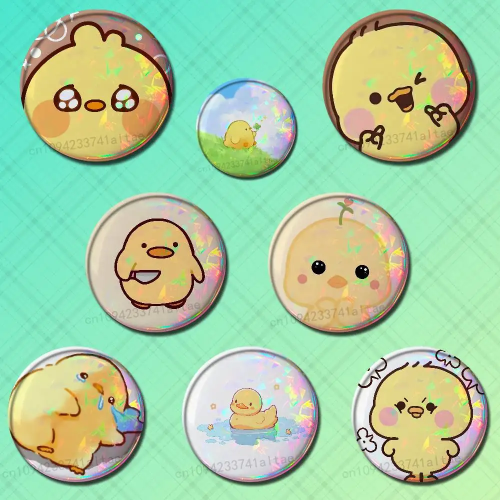 

Cute Little Yellow Duck Emojis Badges Round Cosplay Pin Bag Decor Fans Collect Friends Gifts Brooch Souvenir
