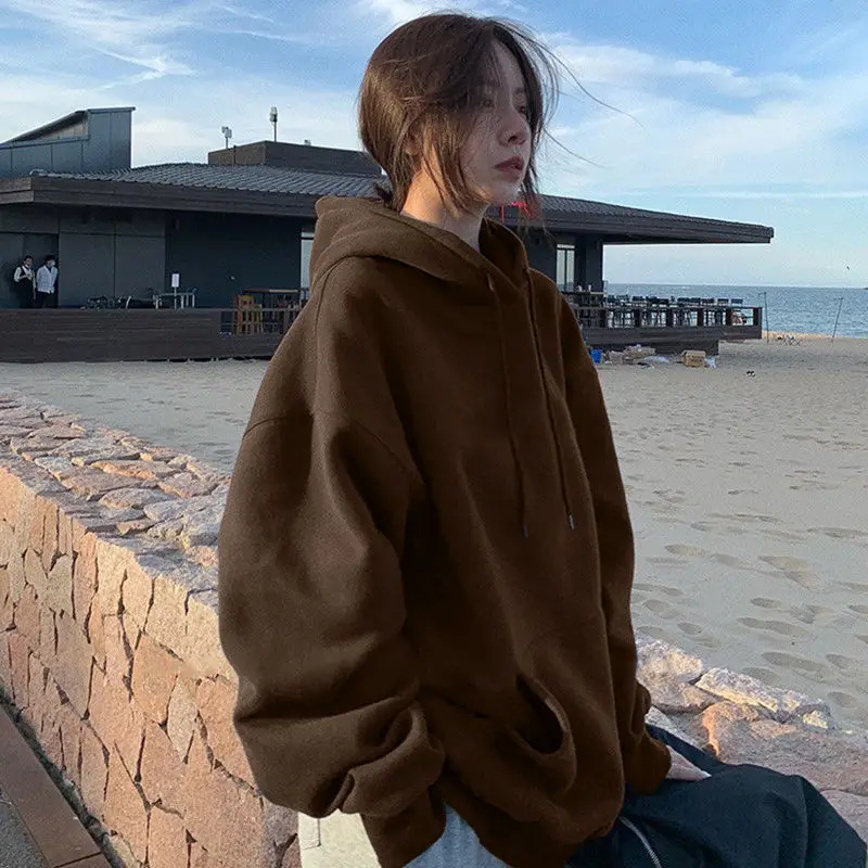 후드가 달린 귀여운 후디 Y2K 여성용 풀오버 스플라이스 릴렉스 라이너 스타일 한국 스타일 O-칼라 성인 여성용 코튼 프리미엄 스타일