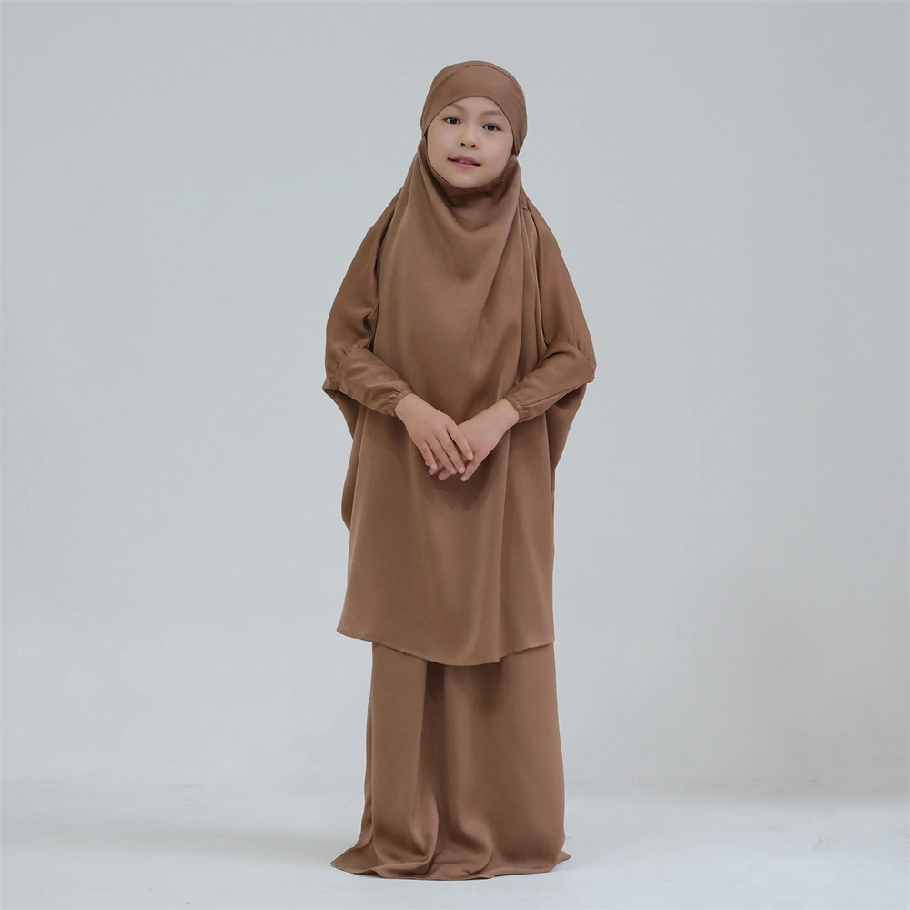 Vestido muçulmano com capuz Hijab para crianças, Eid Prayer Garment, Abaya árabe, conjuntos de saias Khimar, capa completa, Ramadan Islam Robe, Burqa para meninas, Eid