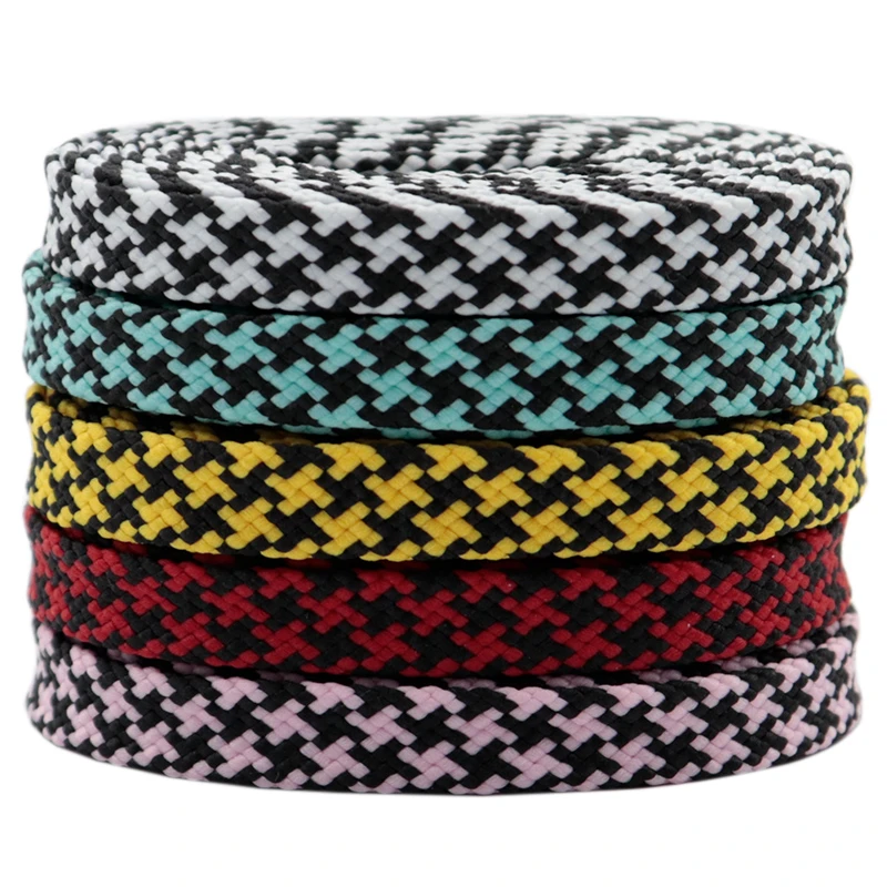 Coolstring Official Shoelaces Store 7MM Double Color Combination Houndstooth Flat Shape Charmed Laces Regular Grid Easy Cordons