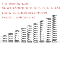 10pcs/Lot 1.2mm Stainless Steel Micro Small Compression Spring OD 6/7/8/9/10/11/12/13/14/15/16/17/18/19/20mm Length 5mm to 50mm