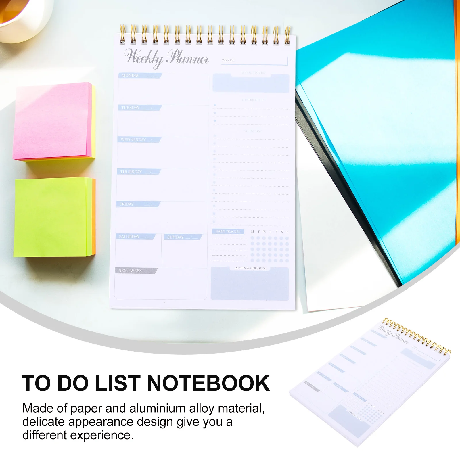 Tear off to Do Notepad Loose Leaf Coil Notebook The Daily Desk Miniature Time Management Planner List