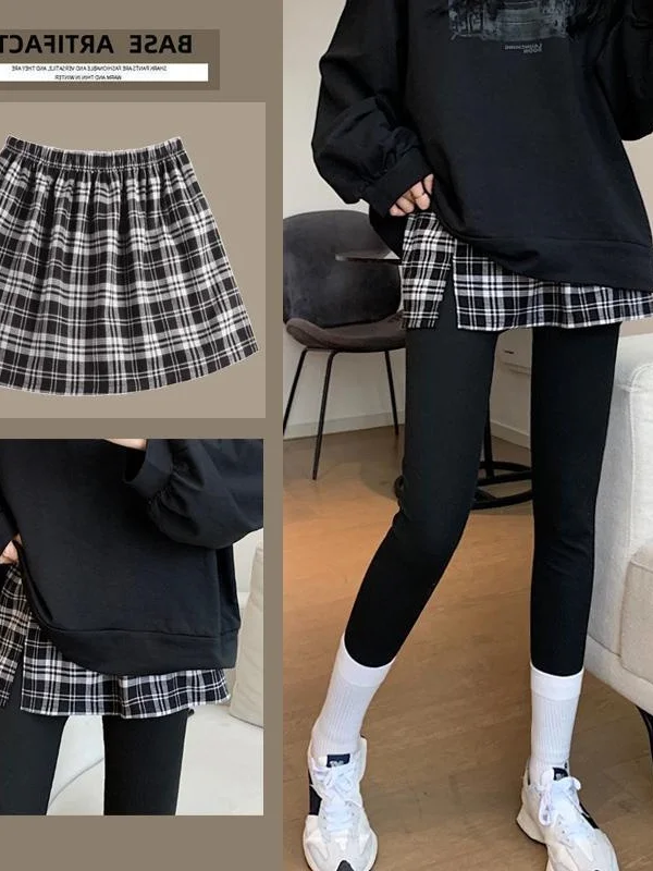 

Юбка женская больших размеров в корейском стиле, в клетку, с высокой талией, многослойная, для осени и зимы