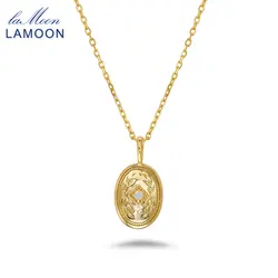LAMOON Natural Opal Retro Exquisite Oval Emblem Carved Leaves Pendant Nekclace Women S925 Silver Gold Plated Fine Jewelry