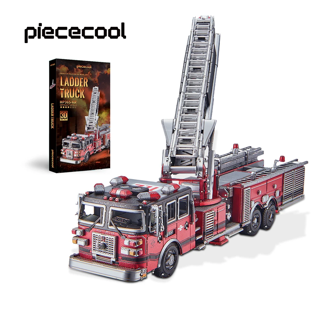 Piececool 3D Metal Puzzles Ladder Truck Assembly Model Kits Engineer Vehicle Collection Model DIY Jigsaw for Home Decor