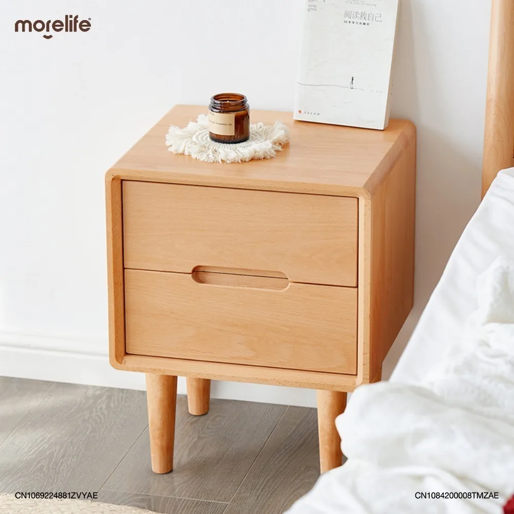 

Simple Full Solid Wood Nightstands Bedside Table Modern Minimalist Bedroom Furniture Double Drawn Storage Bucket Cabinet K01+