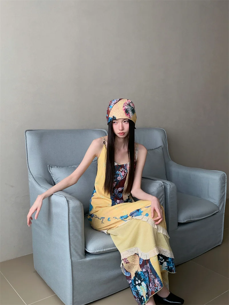 CHEERART Boho Vintage jaune robe longue à fleurs pour femme 2025 été dentelle Patchwork une ligne Maxi robe de vacances tenues de vacances