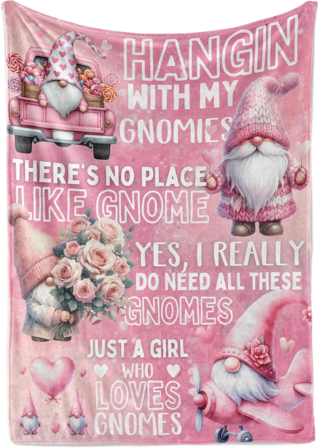 Pink Gnome Gifts for Women, Bed Flannel Plush Blanket (50