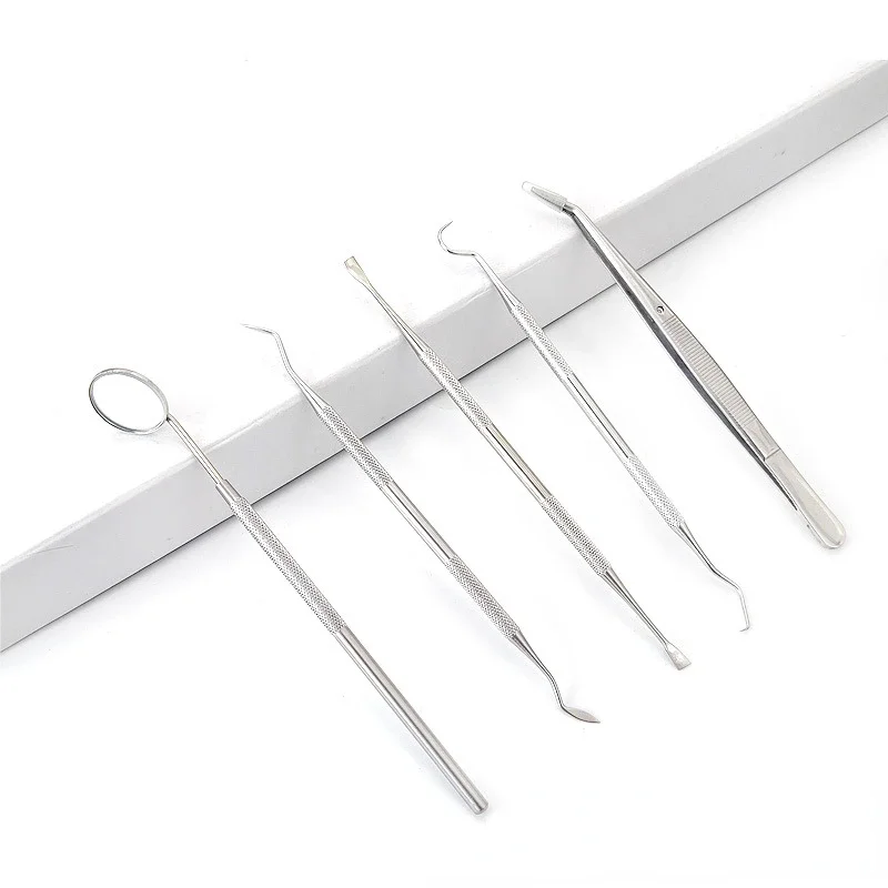 Dental Mouth Mirror Stainless Steel Tweezers Elbow Probe Dentist Instrument Teeth Cleaning Whitening Dentistry Tools Set