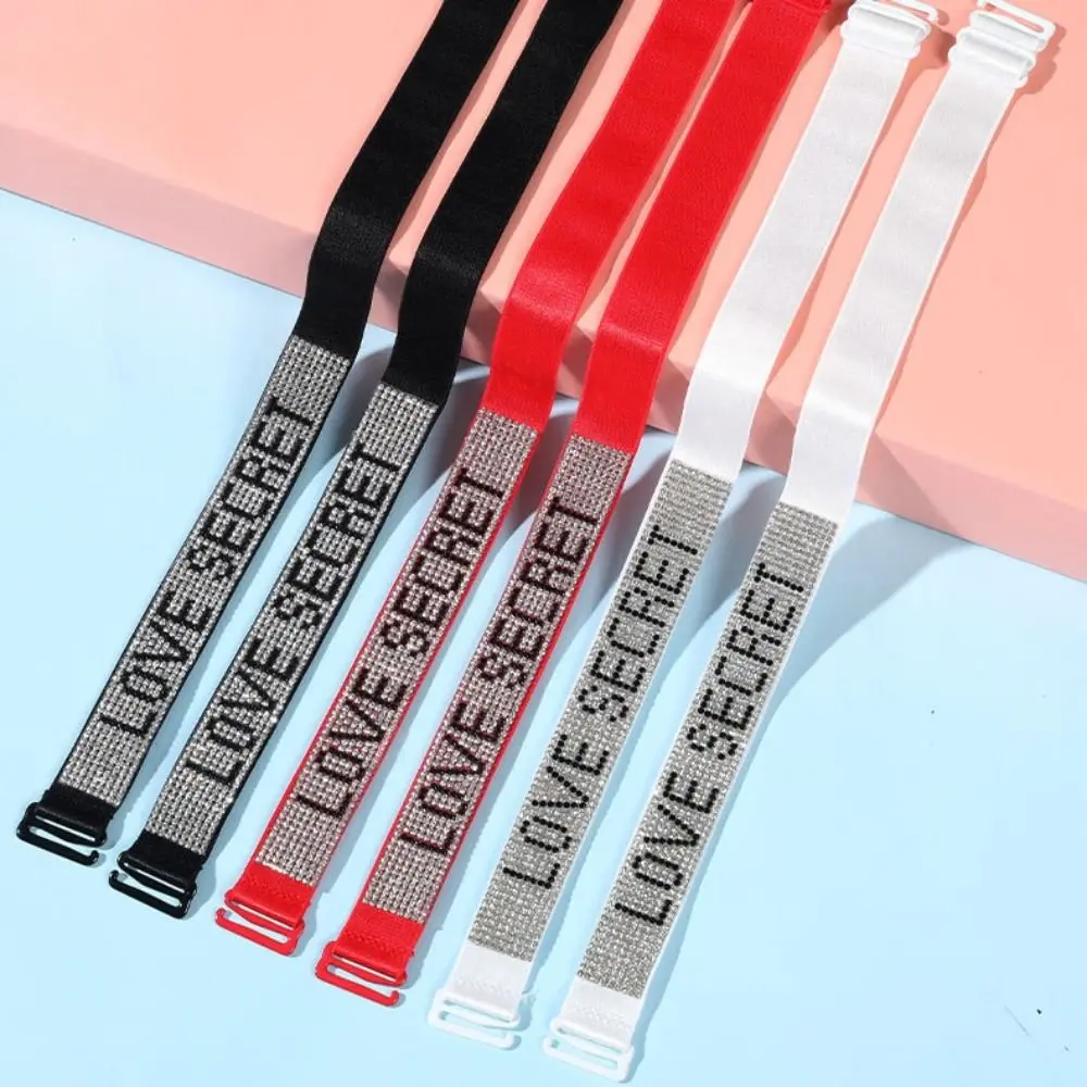 2pairs Bra Accessory Anti Slip Rhinestone Bra Strap Adjustable Elastic Underwear Strap Detachable Bra Shoulder Strap Ladies