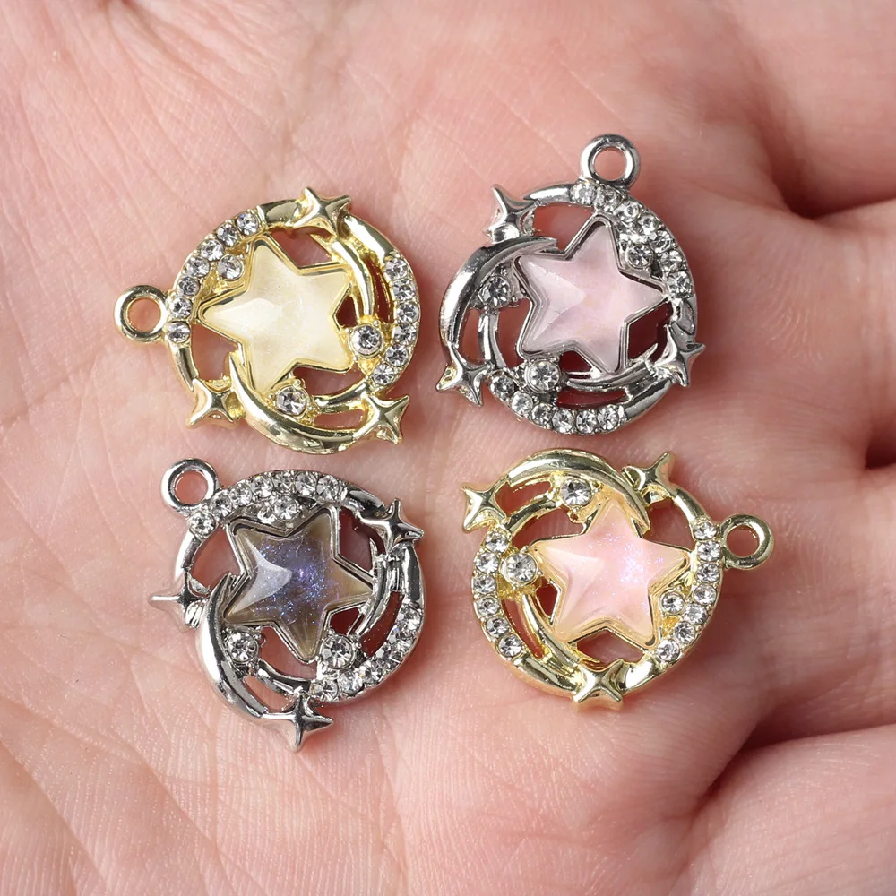 10pcs Alloy Inlay Star Pendant Earring Ornament Necklace Bracelet Jewelry Making DIY Handmade Accessories Supplies Craft Fashion