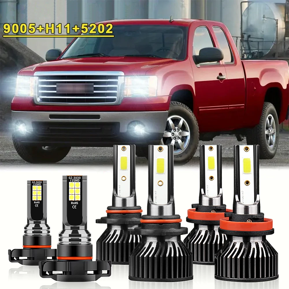 For GMC Sierra-1500 2007 2008 2009 2010 2011 2012 2013 LED 18000LM Headlights High Power Headlamp Fog Bulbs Combo 6PCS Luces Kit