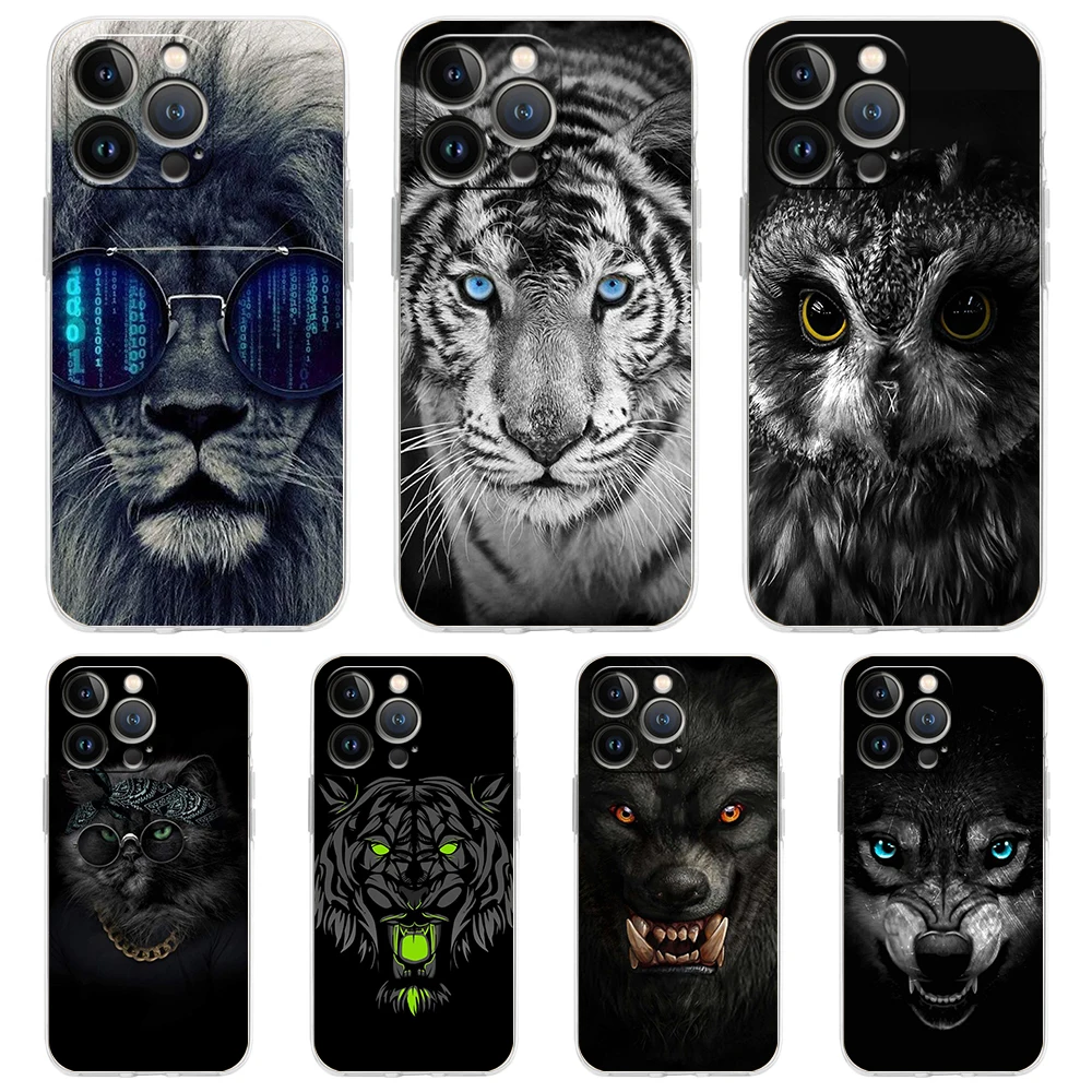 Animal Lion Wolf Tiger Case for iPhone 16 15 14 13 12 Pro Max Cover Transparent Soft for iPhone 11 Pro Max 7 8 Plus XS XR Bags