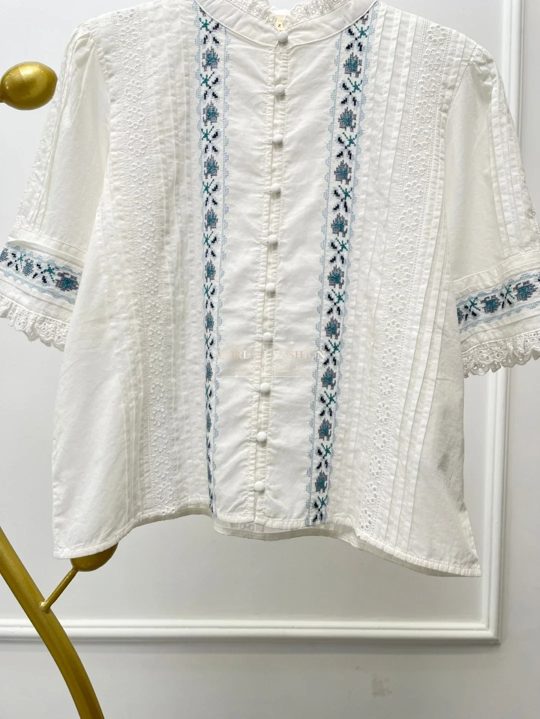 

Женская новая высококачественная хлопковая белая блузка с короткими рукавами и вышивкой, топы