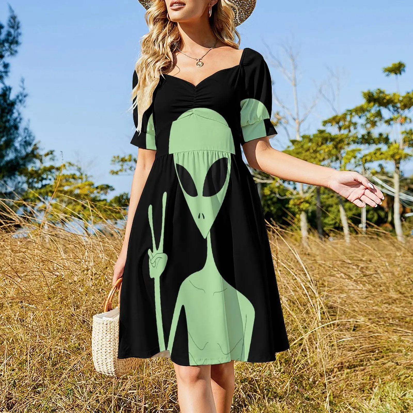 Peace Alien Short Sleeved Dress clothes for women dresses for women elegant dresses plus sizes Dress