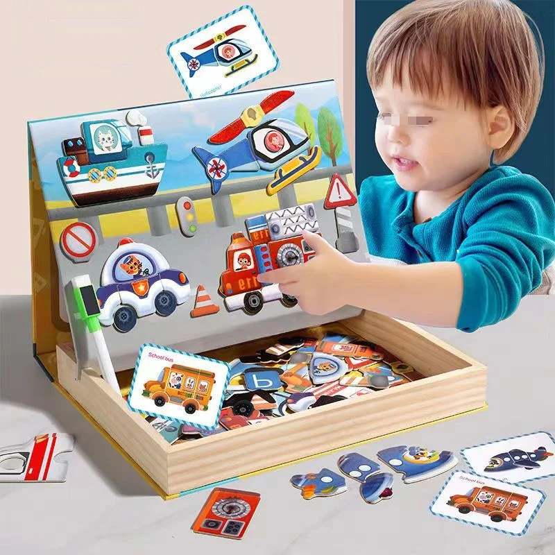 Jigsaw 3D Early Educational Animal Wood Magnetic Drawing Board Princess Dressing Montessori Puzzle Block Costume Game Kid Toy