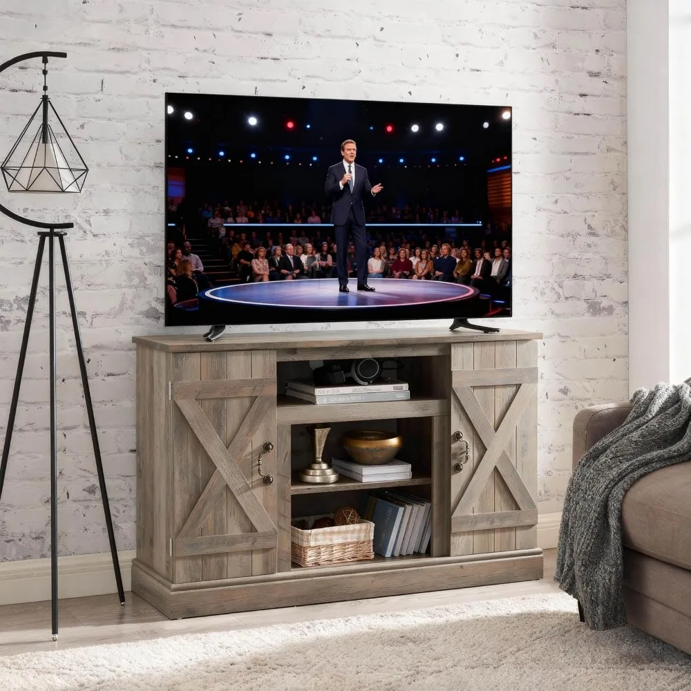 

TV Stand with Storage, 47 inch Media Entertainment Center Console Table - Rustic Retro Industrial Farmhouse TV Cabinet with