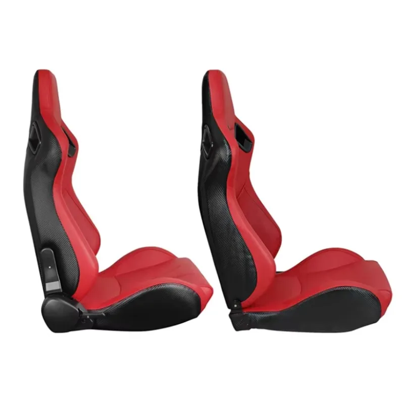 

2 шт. регулируемых спортивных сидений для гоночных автомобилей из красной ПВХ-кожи с карбоновой спинкой