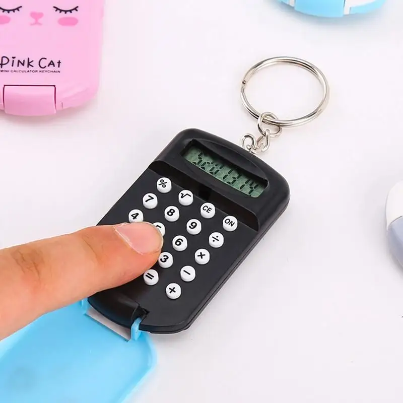 Pocket Calculator Mini 2-in-1 Tiny Electronic Portable Calculator Key Ring Candy-Colored Mini Digits Calculator Cute And