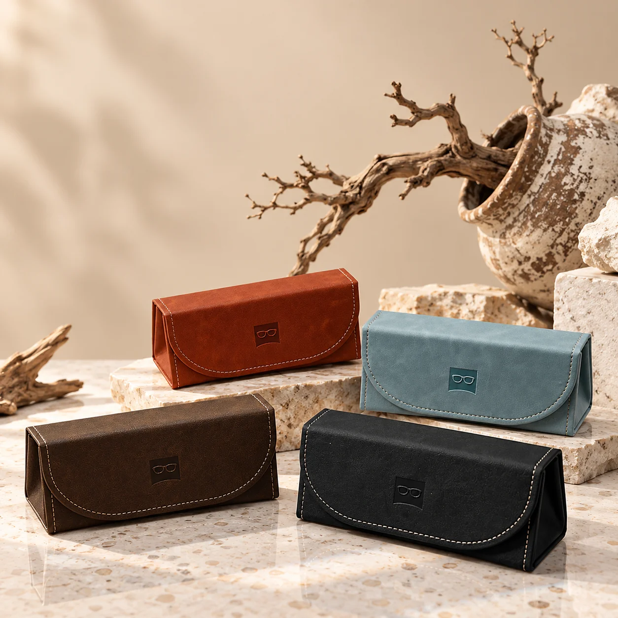 1pc PU Leather Eyeglasses Case Portable Anti-Scratch Hard Shell Glasses Storage Box with Stitched Edge for Men Daily Travel Use