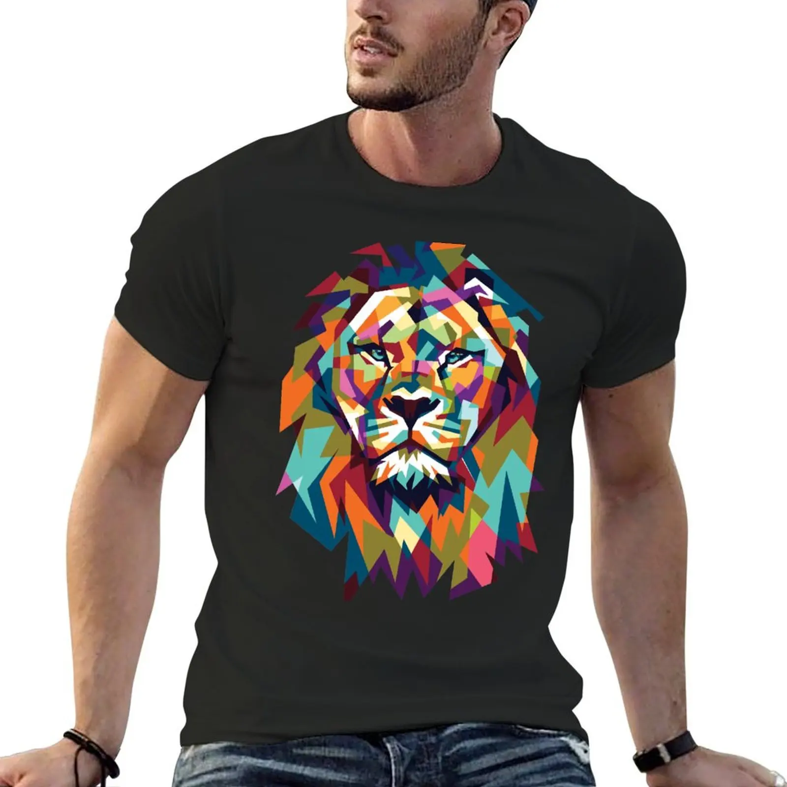 

Colorful abstract lion T-Shirt kawaii clothes graphic t shirt vintage baggy shirts men t shirts