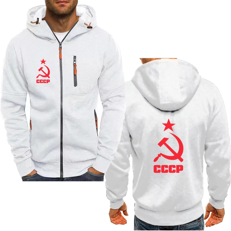 

Spring Autumn men's hoodie jacket high quality CCCP logo print Fleece Cotton Outdoor Leisure Sports Men's Cardigan jacket top