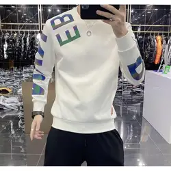 Chalecos de manga larga ajustados para hombre, camiseta informal delgada con letras coloridas de moda, cuello redondo, top