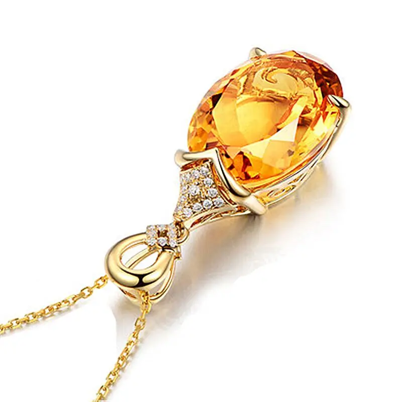 New Luxury Mermaid 18K Gold Citrine Gemstone Pendant Necklace For Women Fashion Jewelry Christmas Gift