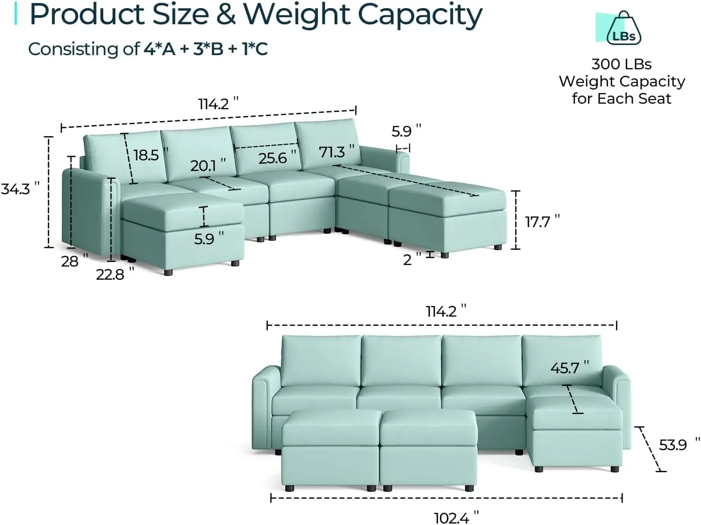 Modular Sectional Sofa Convertible U Shaped Sofa Couch with Storage Memory Foam Modular Sectionals Ottomans 7 Seat Oversized