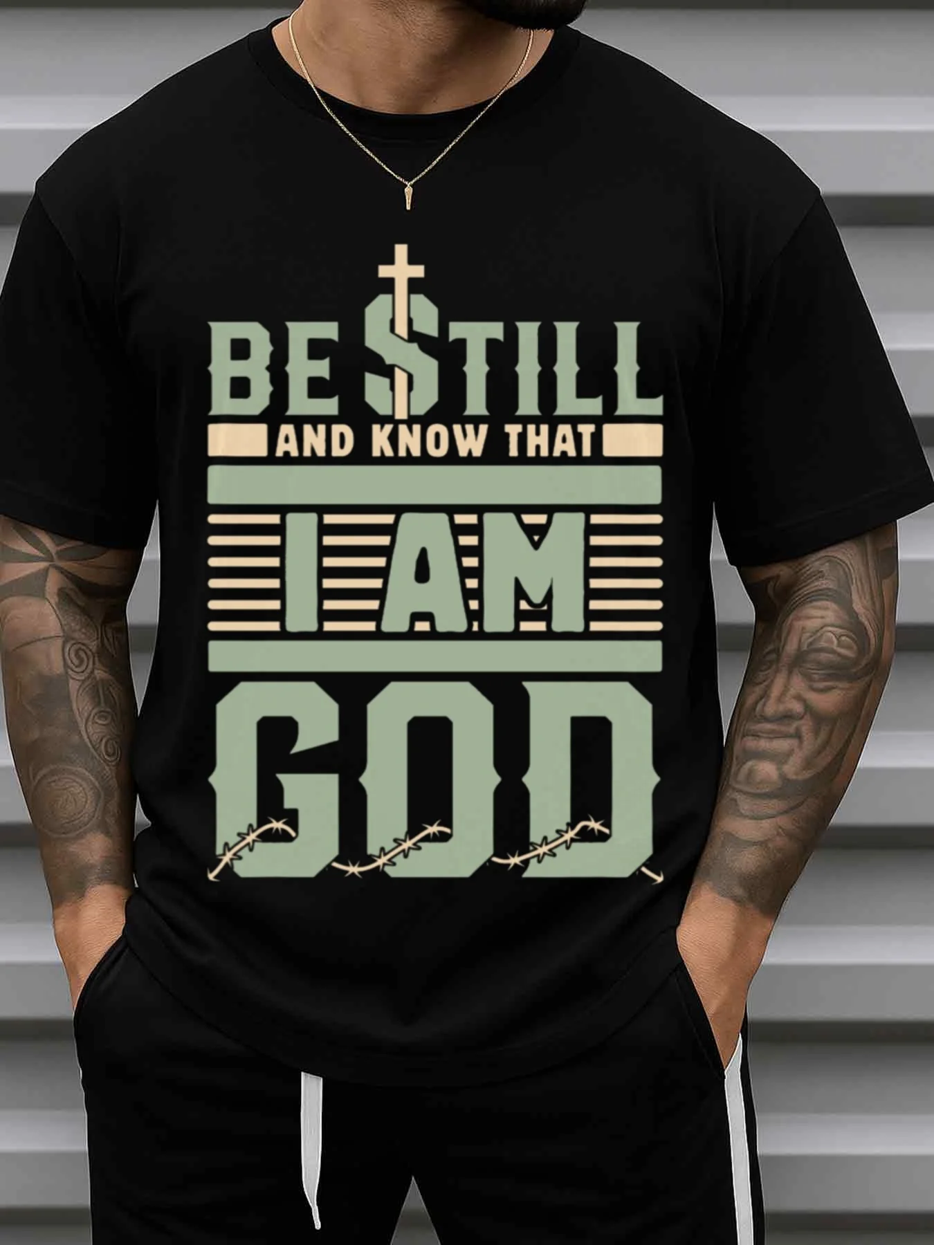Men'S Be Still And Know Faith T-Shirt Made of  180 Black Short Sleeve Featuring a Hands Design And The Be Still And Know Verse T Shirts with Funny Sayings for Men Perfect for Church Gifts And Casual Wear