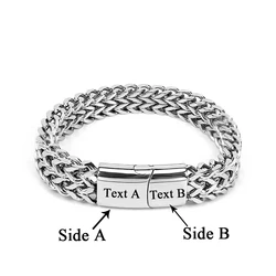 Nome del testo personalizzato bracciali da uomo in acciaio inossidabile doppia fascia a catena cubana con incisione liscia Logo Id bracciale gioielli regalo