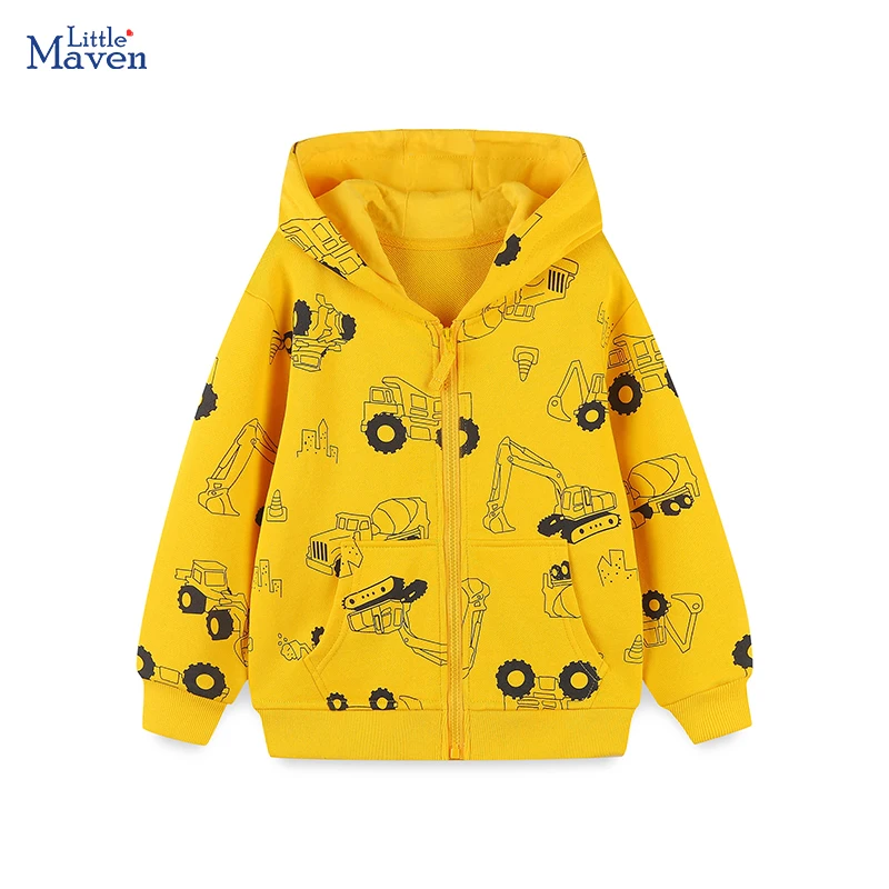 Little maven 2024 Autumn Baby Boys Clothes Zipper Hoodies Cartoon Excavators Sweatshirt Jacket Kids Clothes Children\'s Clothing