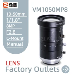 CCTV Lens 10-50 mm C Mount 1/1.8 Inch 8Megapixel HD Zoom Manual Varifocal Iris F2.8 for Machine Vision Camera Low Distortion FA